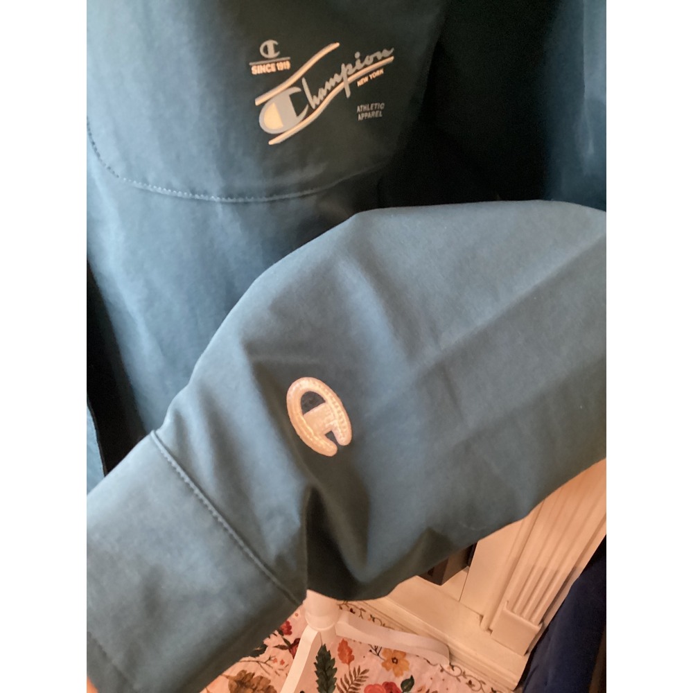 Champion Womens XS Teal Nylon Snap Front Coach Jacket Athletic Apparel Logo - Picture 3 of 7